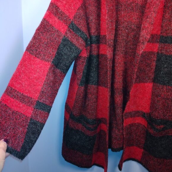 Denim and Co Plaid Soft Blazer Style Topper Collar Pockets Red Black Size Large - Picture 4 of 13